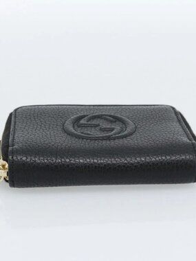 GUCCI Soho Coin Purse Leather Outlet Black Gold 598009 Auth